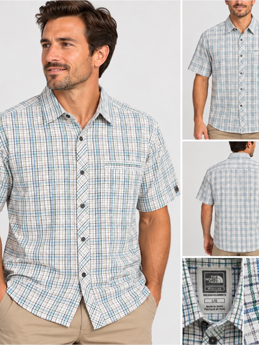 The North Face A5 Series Mens Large Plaid Shirt Short Sleeve 100% Cotton